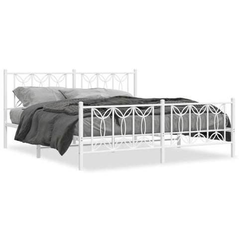 vidaXL Metal Bed Frame without Mattress with Footboard White 180x200cm