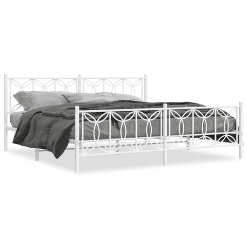 vidaXL Metal Bed Frame without Mattress with Footboard White 193x203cm