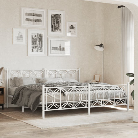 vidaXL Metal Bed Frame without Mattress with Footboard White 193x203cm