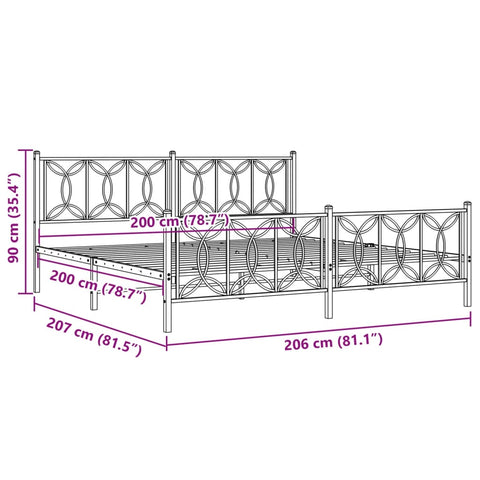 vidaXL Metal Bed Frame without Mattress with Footboard White 200x200cm