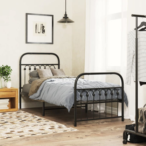 vidaXL Metal Bed Frame without Mattress with Footboard Black 75x190cm
