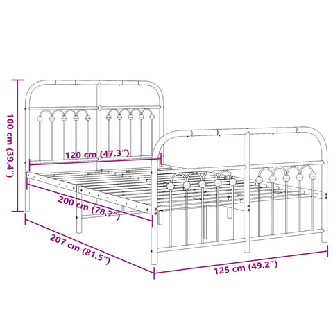 vidaXL Metal Bed Frame without Mattress with Footboard Black 120x200cm