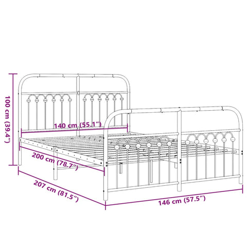 vidaXL Metal Bed Frame without Mattress with Footboard Black 140x200cm