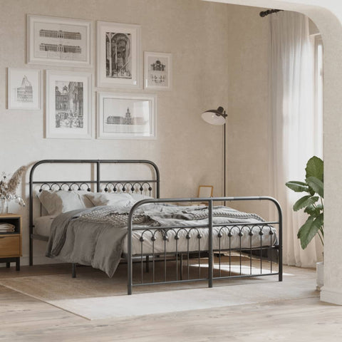 vidaXL Metal Bed Frame without Mattress with Footboard Black 140x200cm