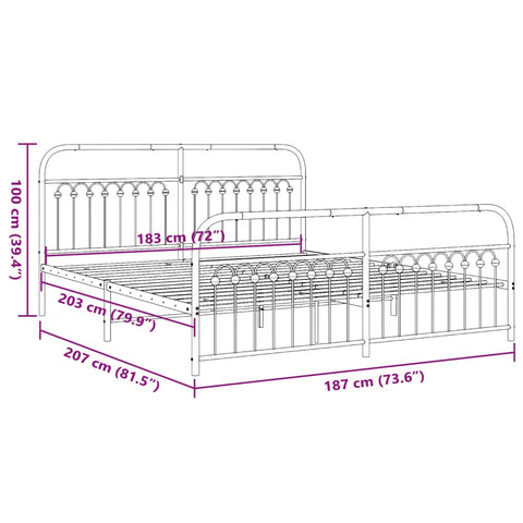vidaXL Metal Bed Frame without Mattress with Footboard Black 183x203cm