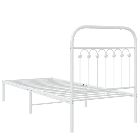 vidaXL Metal Bed Frame without Mattress with Headboard White 75x190cm