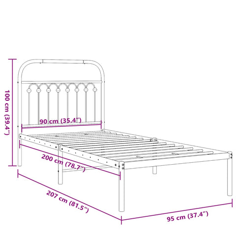 vidaXL Metal Bed Frame without Mattress with Headboard White 90x200cm