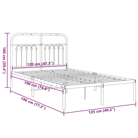 vidaXL Metal Bed Frame without Mattress with Headboard White 120x190cm