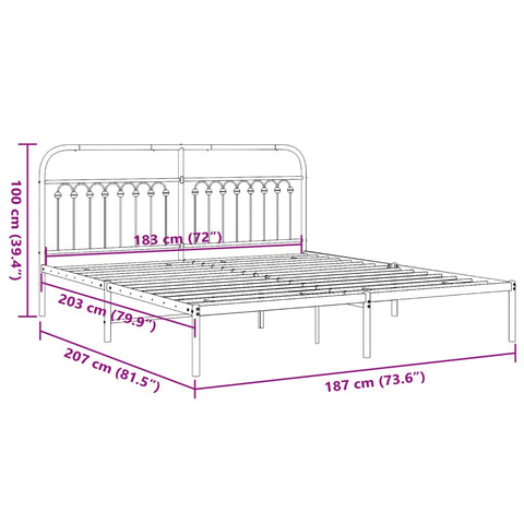 vidaXL Metal Bed Frame without Mattress with Headboard White 183x203cm