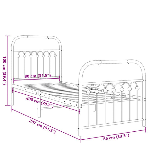 vidaXL Metal Bed Frame without Mattress with Footboard White 80x200cm