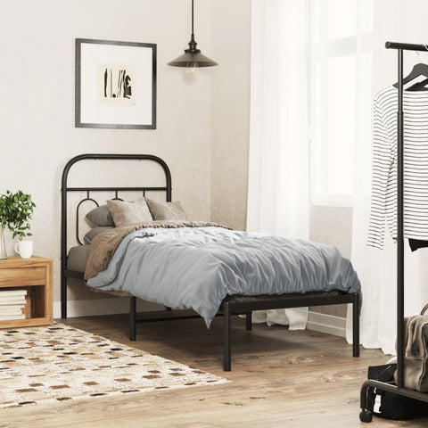 vidaXL Metal Bed Frame without Mattress with Headboard Black 75x190cm