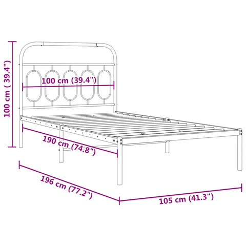 vidaXL Metal Bed Frame without Mattress with Headboard Black 100x190cm