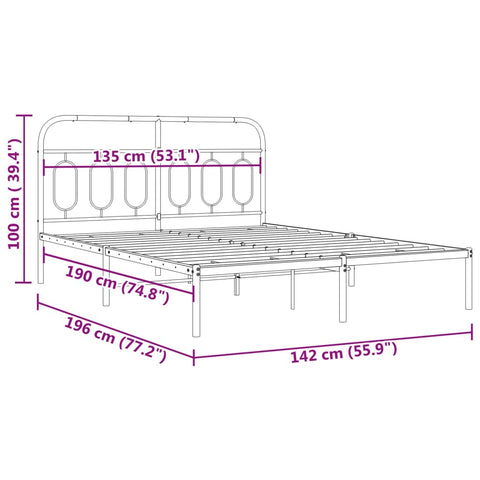 vidaXL Metal Bed Frame without Mattress with Headboard Black 135x190cm