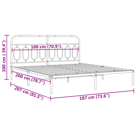 vidaXL Metal Bed Frame without Mattress with Headboard Black 180x200cm