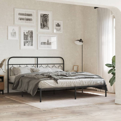vidaXL Metal Bed Frame without Mattress with Headboard Black 180x200cm