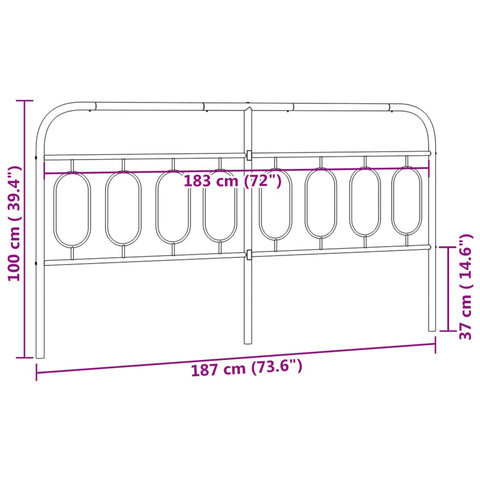 vidaXL Metal Headboard Black 183 cm