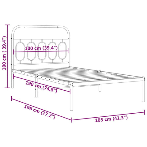 vidaXL Metal Bed Frame without Mattress with Headboard White 100x190cm