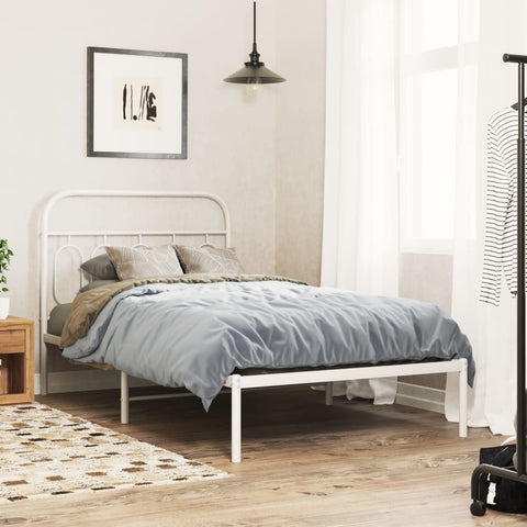 vidaXL Metal Bed Frame without Mattress with Headboard White 100x190cm