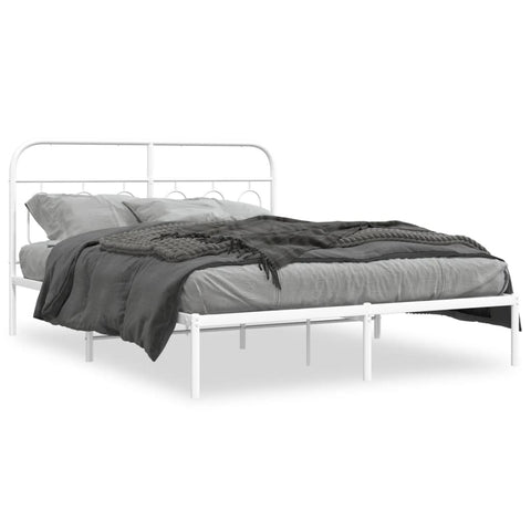 vidaXL Metal Bed Frame without Mattress with Headboard White 135x190cm