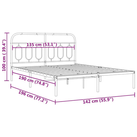 vidaXL Metal Bed Frame without Mattress with Headboard White 135x190cm