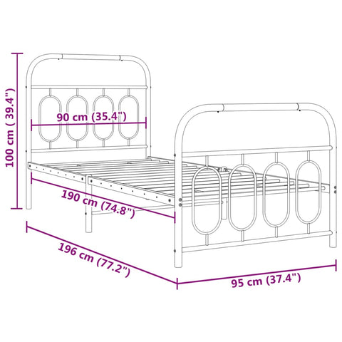vidaXL Metal Bed Frame without Mattress with Footboard White 90x190cm