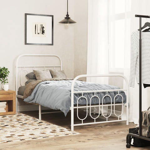 vidaXL Metal Bed Frame without Mattress with Footboard White 90x190cm