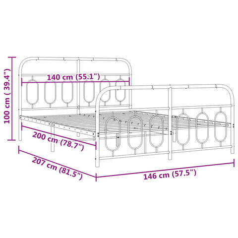 vidaXL Metal Bed Frame without Mattress with Footboard White 140x200cm