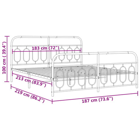 vidaXL Metal Bed Frame without Mattress with Footboard White 183x213cm