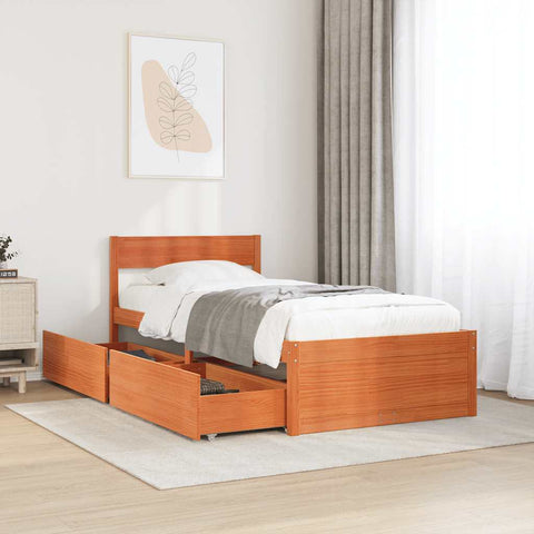 vidaXL Bed Frame without Mattress Wax Brown 100x200 cm Solid Wood Pine