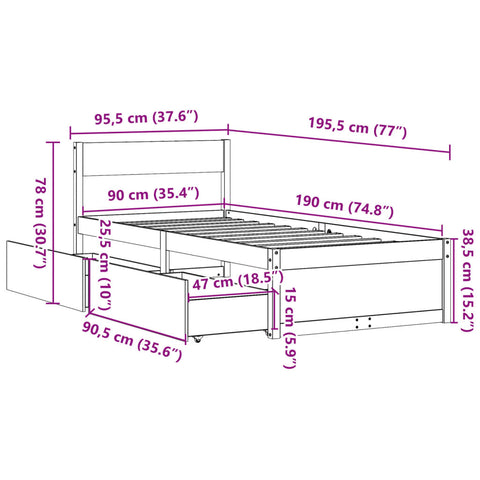 vidaXL Bed Frame without Mattress White 90x190 cm Single Solid Wood Pine