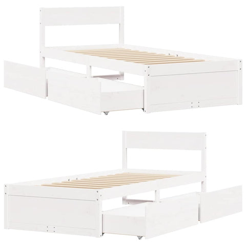 vidaXL Bed Frame without Mattress White 75x190 cm Small Single Solid Wood Pine