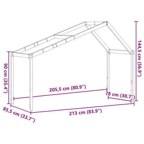 vidaXL Kids' Bed Roof White 213x85.5x144.5 cm Solid Wood Pine