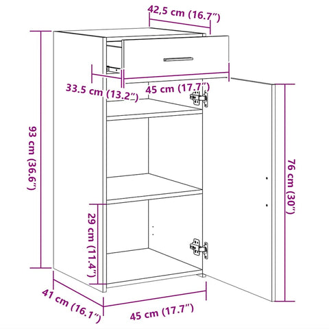 vidaXL Sideboard Sonoma Oak 45x42.5x93 cm Engineered Wood