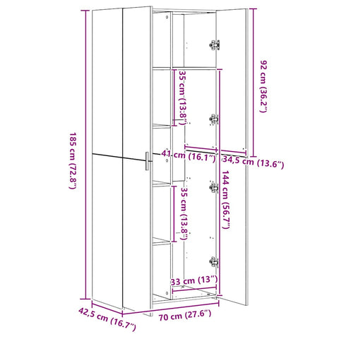 vidaXL Highboard Sonoma Oak 70x42.5x185 cm Engineered Wood