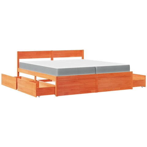vidaXL Bed with Drawers and Mattress Wax Brown 200x200 cm Solid Wood Pine