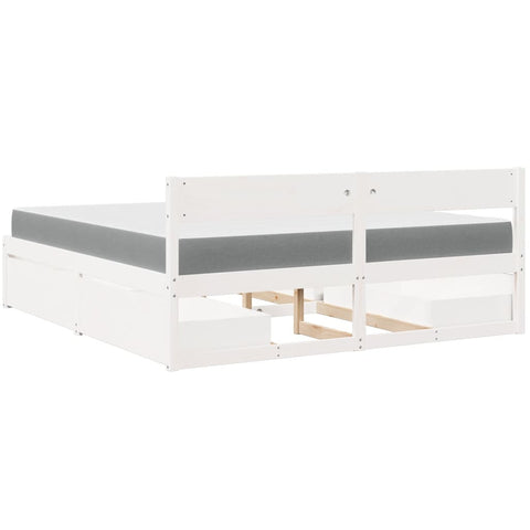 vidaXL Bed with Drawers and Mattress White 180x200 cm Super King Solid Wood Pine