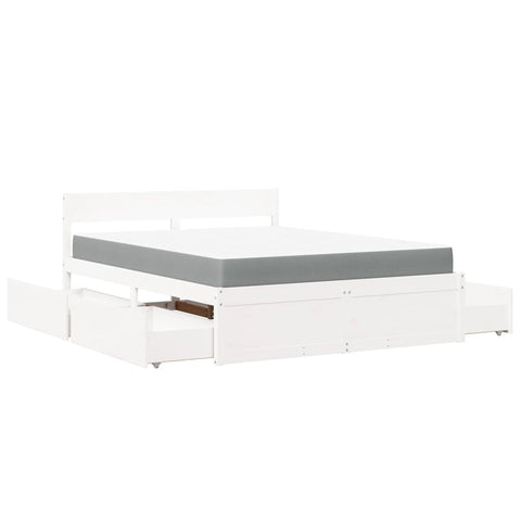 vidaXL Bed with Drawers and Mattress White 160x200 cm Solid Wood Pine