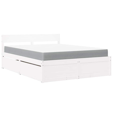 vidaXL Bed with Drawers and Mattress White 140x200 cm Solid Wood Pine