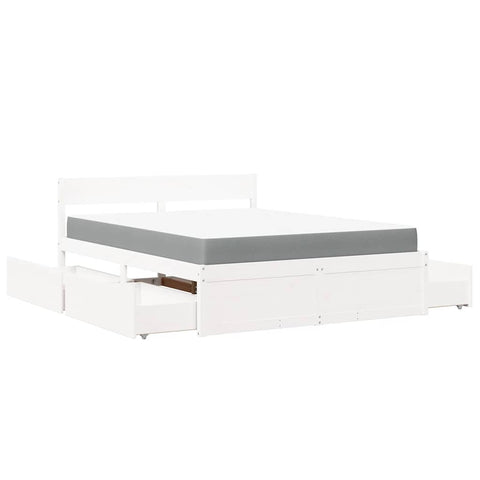 vidaXL Bed with Drawers and Mattress White 140x200 cm Solid Wood Pine