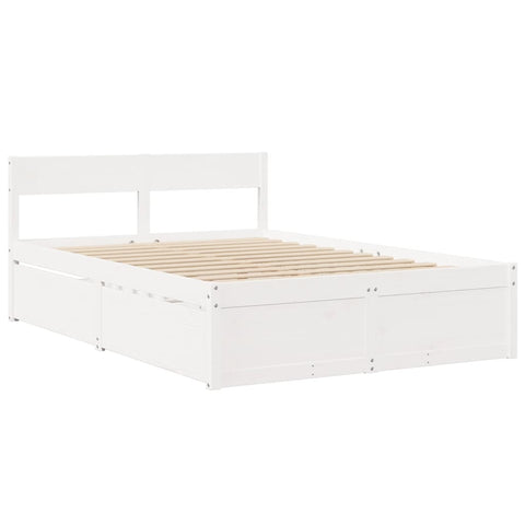 vidaXL Bed with Drawers and Mattress White 120x200 cm Solid Wood Pine