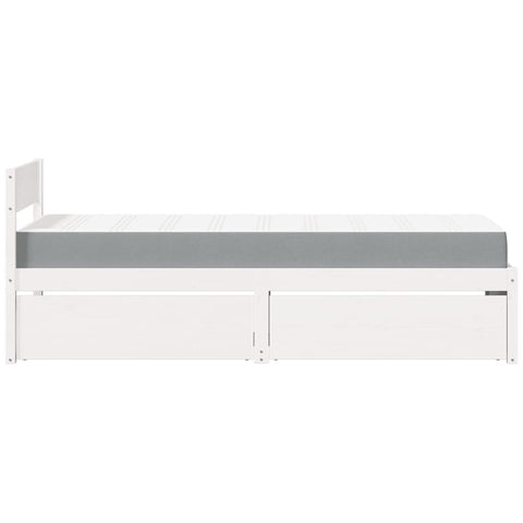 vidaXL Bed with Drawers and Mattress White 100x200 cm Solid Wood Pine