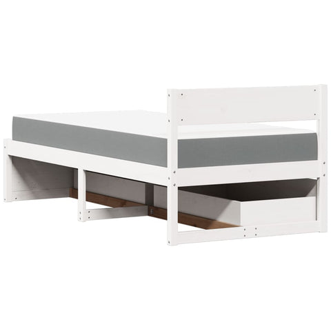 vidaXL Bed with Drawers and Mattress White 100x200 cm Solid Wood Pine