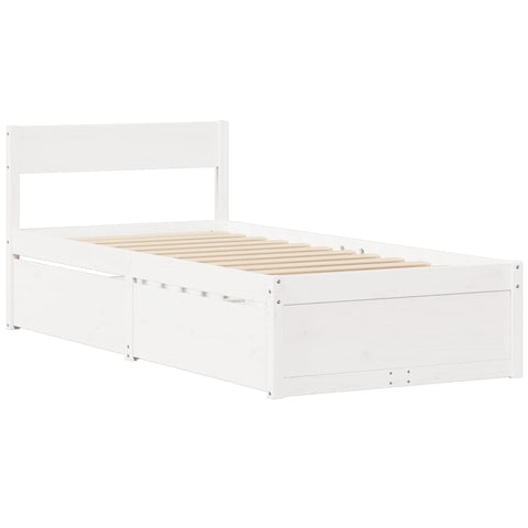 vidaXL Bed with Drawers and Mattress White 100x200 cm Solid Wood Pine