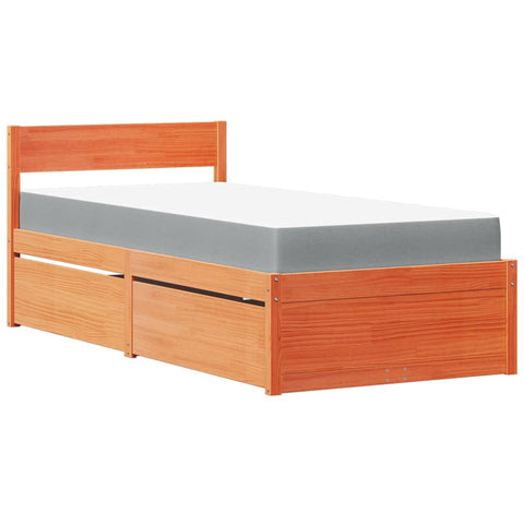 vidaXL Bed with Drawers and Mattress Wax Brown 100x200 cm Solid Wood Pine