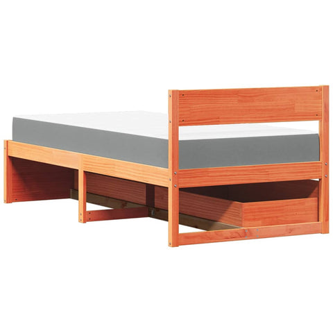 vidaXL Bed with Drawers and Mattress Wax Brown 100x200 cm Solid Wood Pine