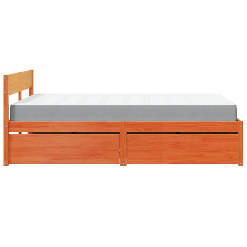 vidaXL Bed with Drawers and Mattress Wax Brown 140x190 cm Solid Wood Pine