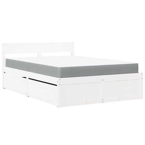 vidaXL Bed with Drawers and Mattress White 120x190 cm Small Double Solid Wood Pine