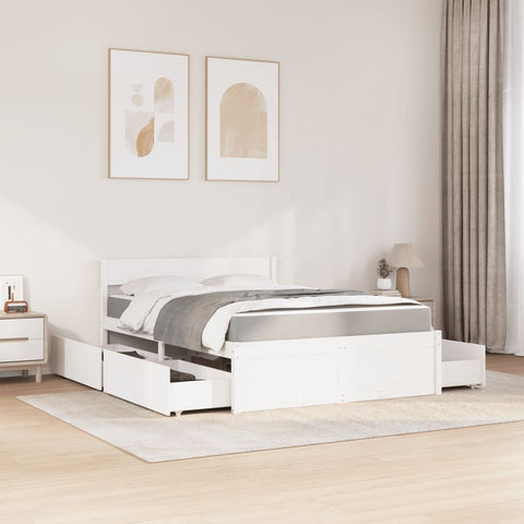 vidaXL Bed with Drawers and Mattress White 120x190 cm Small Double Solid Wood Pine