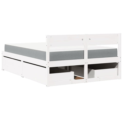 vidaXL Bed with Drawers and Mattress White 120x190 cm Small Double Solid Wood Pine