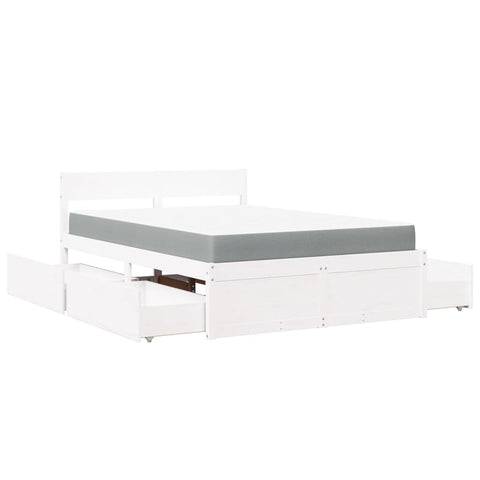 vidaXL Bed with Drawers and Mattress White 120x190 cm Small Double Solid Wood Pine